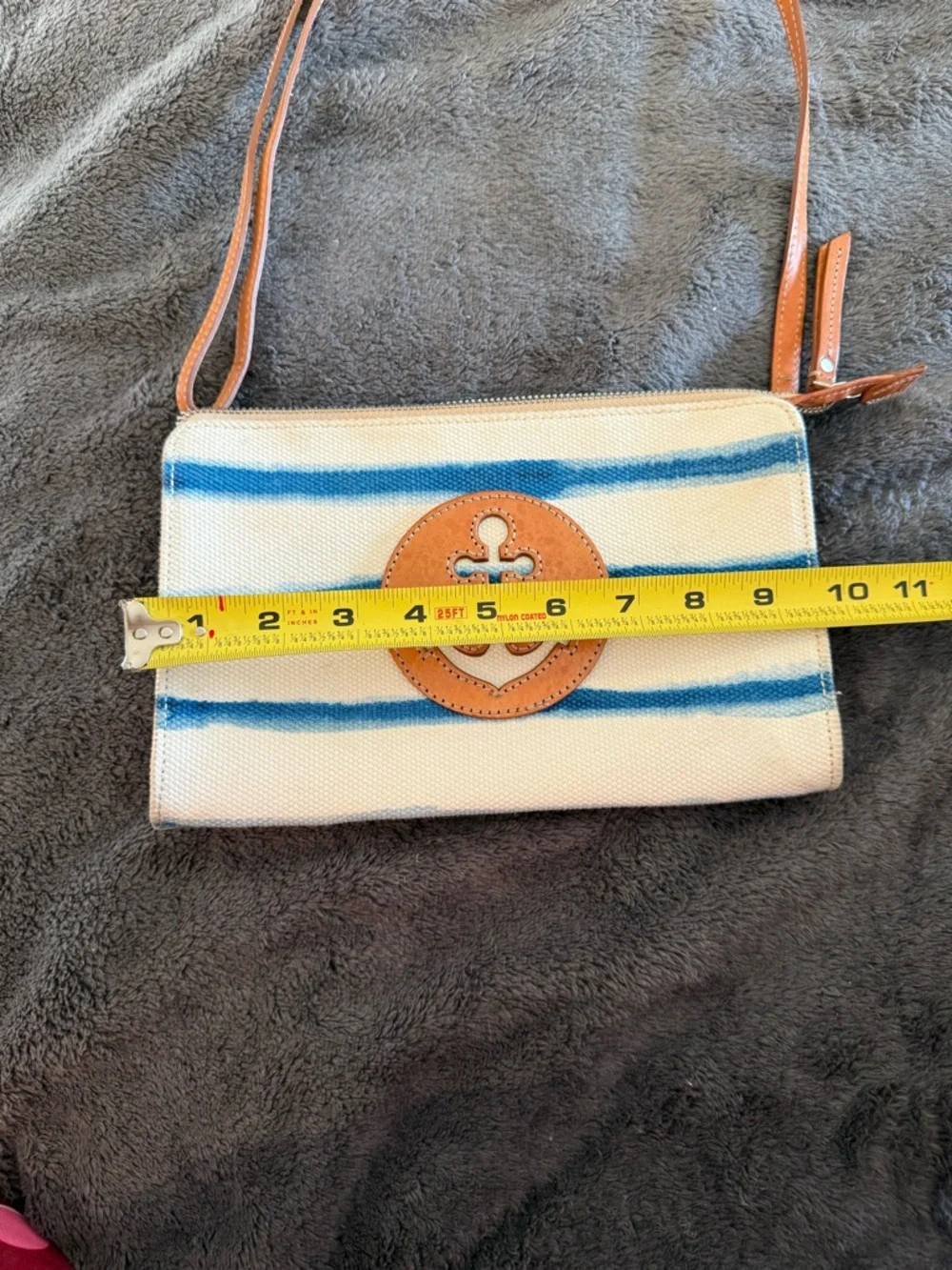 Brighton Canvas Stripe Crossbody with Anchor Patch - Blue & Tan - Picture 14 of 15